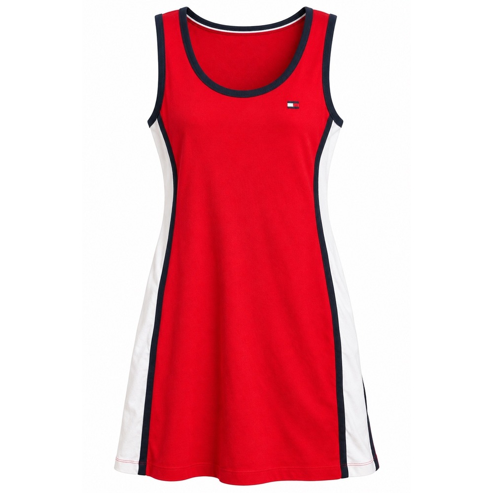 Tommy Hilfiger Tank Dress M Red Colorblock Y2K 90s Sporty Preppy Collegiate Mini